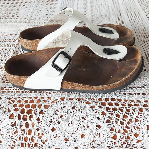 Birkenstock Sandals White Gizeh Thong Eva Slippers Slip-on Adjustable Buckle 34 - Picture 8 of 14